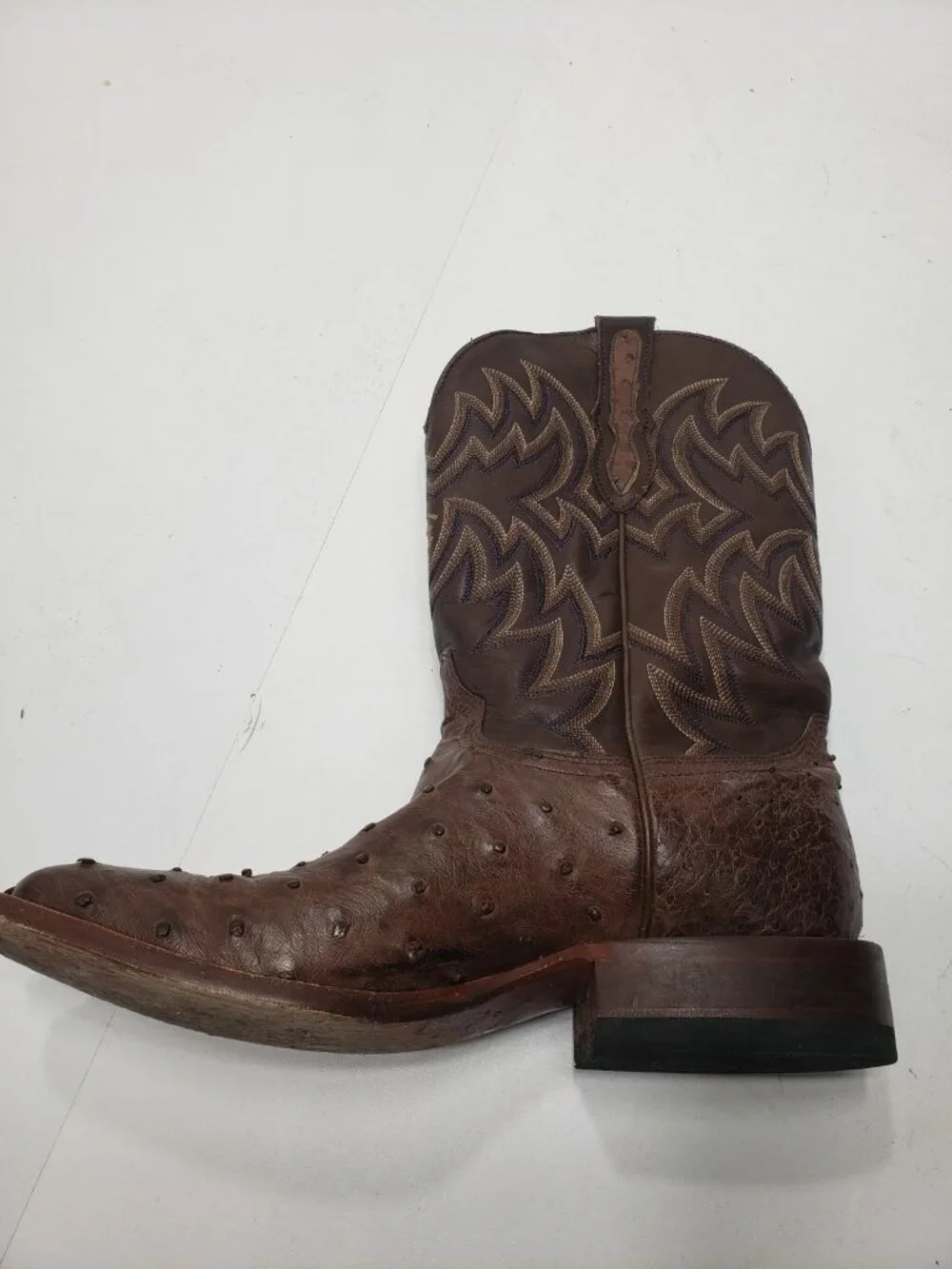 Cavender's Brown Full Quill Ostrich Leather Square Toe Size 9EE Cowboy Boots